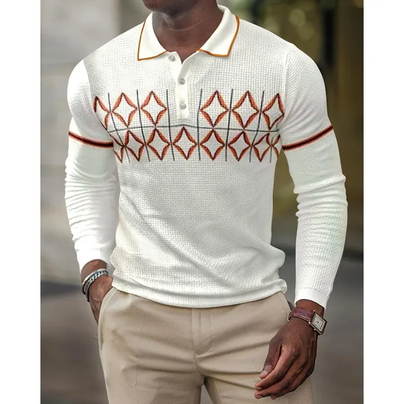 

New Men's Casual Long Sleeve Polo Shirt Autumn Winter 3D Printed Lapel Zipper T-shirt Top Golf Men's Street Wear Polo