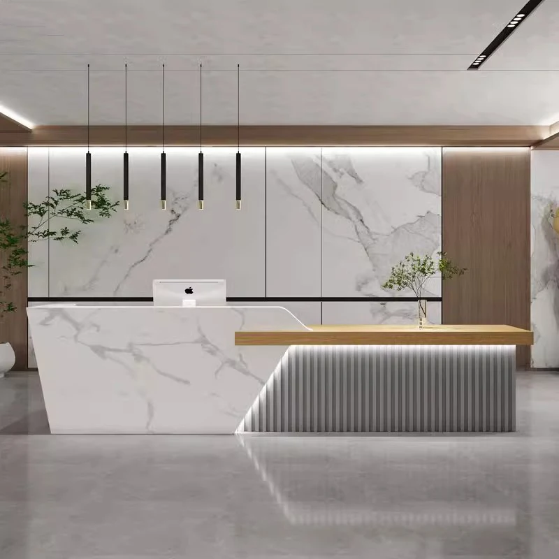 Front Luxury Reception Desk Wood Information Standing Reception Desks White Hotel Escritorios De Oficina Beauty Salon Furniture