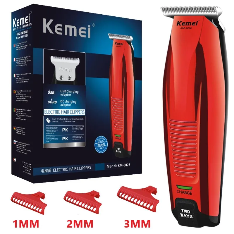 

Kemei Professional Hair Clipper Cordless 0mm Baldheaded Hair Beard Trimmer Red Color Precision Hair Cutter Haircut Machine