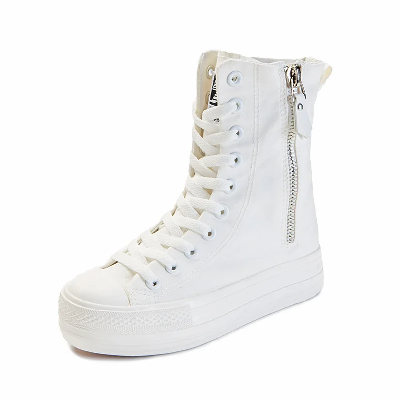 ウォニョン着用★ ★PLATFORM CANVAS SNEAKERS New High-top All Black Side Zip Canvas Shoes Women's Shoes