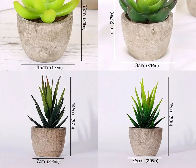 Mini Artificial Succulent Plants - Small Evergreen Pot Decor for Home and Office