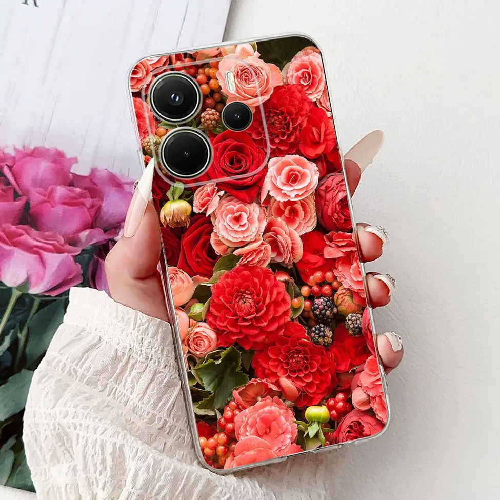 Clear Aesthetic Luxury Cute Cat & Floral Painted Soft Phone Case Cover