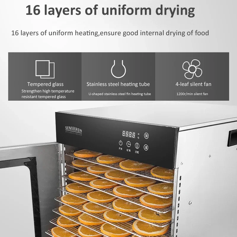 16-layers Commercial Food Dehydrator Vegetable Fruit Dryer Stainless Steel Food Drying Machine For Meat Seafood/Tea/Pet Food Ect 5