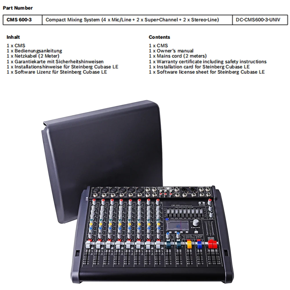 CMS 600-3 Professional Audio Mixer With Cover 8 Channel Audio console Sound Console Compact Mixing System DJ mixer for dynacord