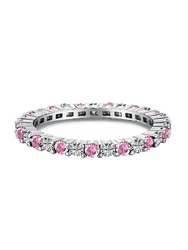 Elegant 925 Sterling Silver Zircon Stackable Ring - 8 (Silver Pink White)