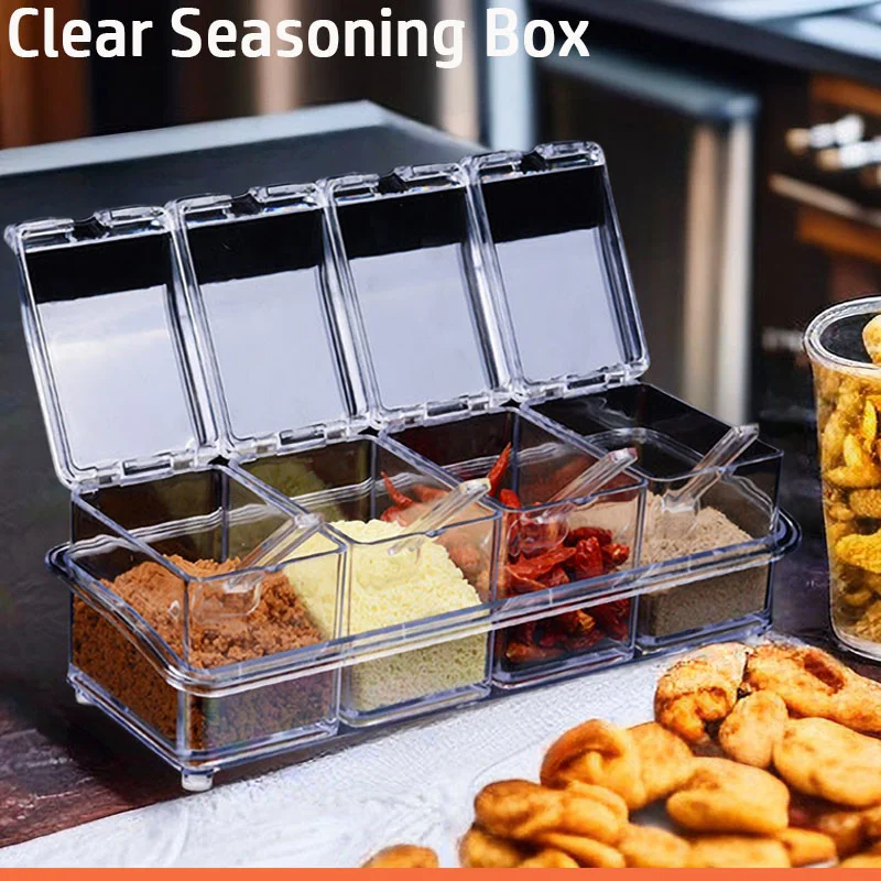 Kitchen Clear Seasoning Box Set Organizer Storage Boxes Spices Seasoning  Jar Sugar Salt Bottle With Spoon Kitchen Accessories - AliExpress