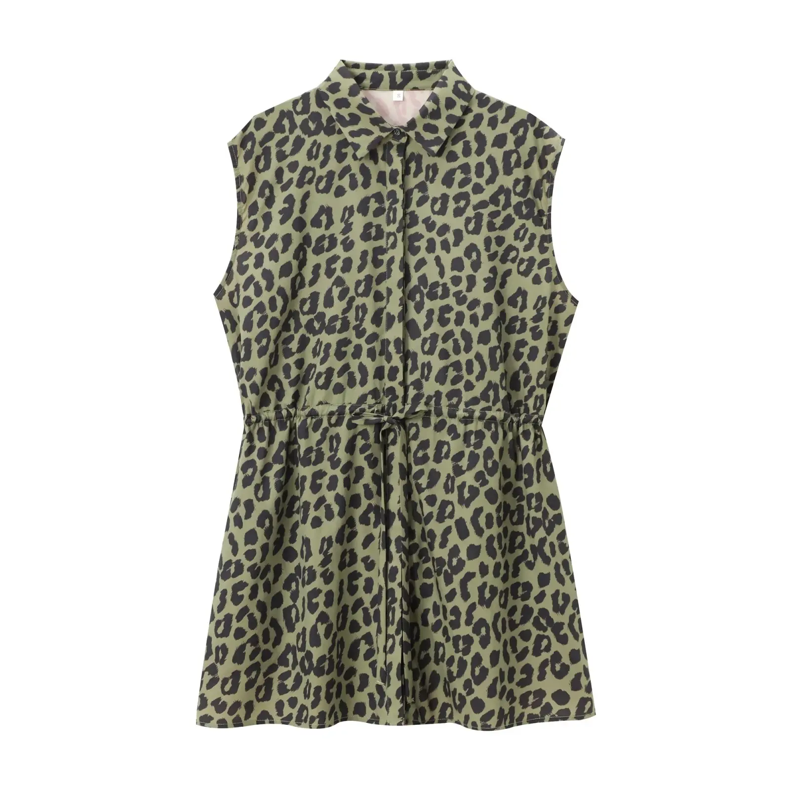 thumbnail image 1 of HH TRAF Blusa de verano para mujer con botones de solapa, blusas decoradas, top con estampado de leopardo, camisa informal con lazo y cordones, sin mangas, ajustada, 1 of 5