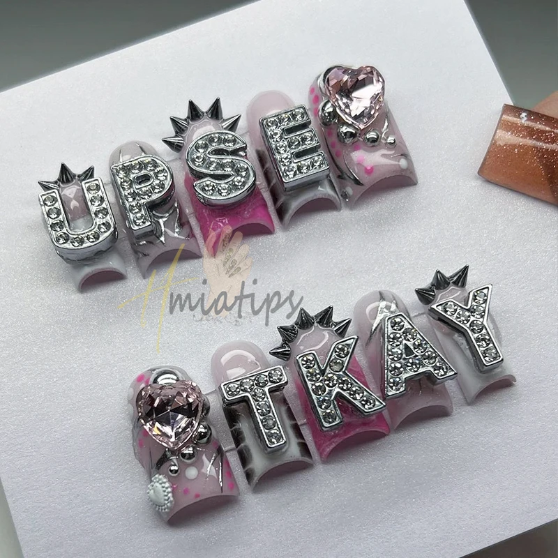 3D Letter Nail Charms Luxury Alloy Alphabet Rhinestones Nail Art Acrylic Tips Decoration Accessories 2