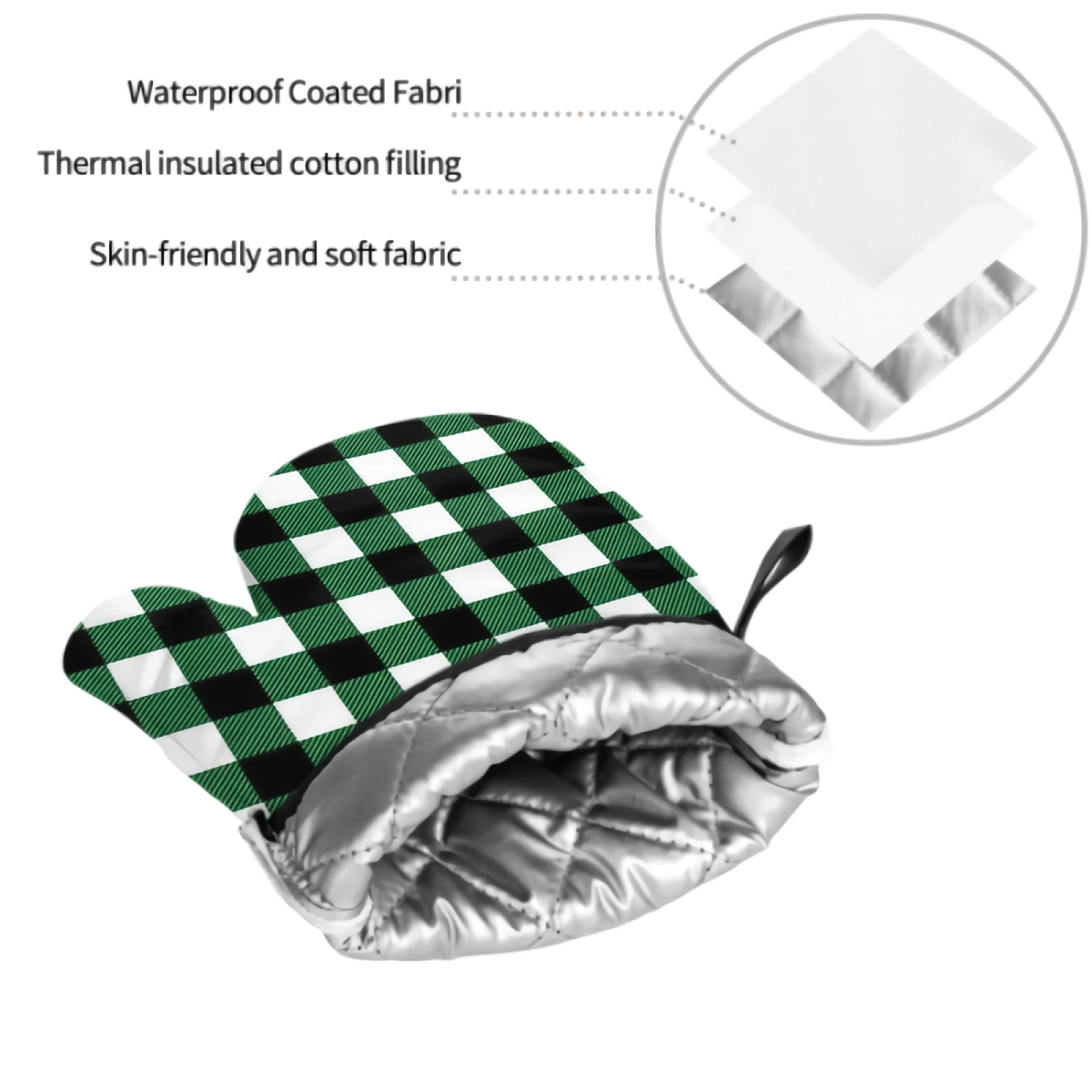 Oven Mitts and Pot Holders Set Green Plaid Kitchen Mittens with Potholders Surface for Baking Cooking BBQ