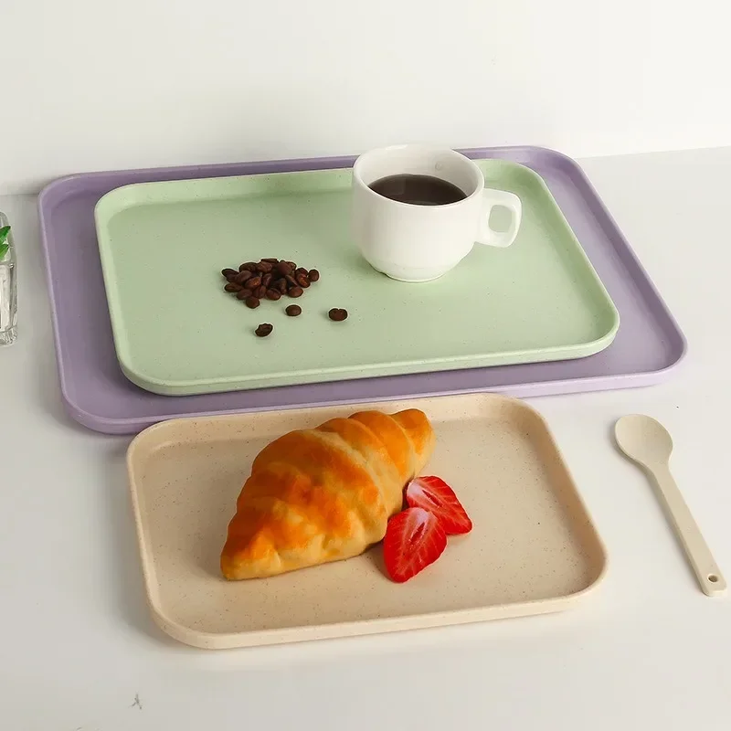 

Dark Blue Green Serving Table Tray Cup Trays Tea Coffee Dessert Breakfast Food for Kitchen Nordic Simple Rectangle Plastic Plate