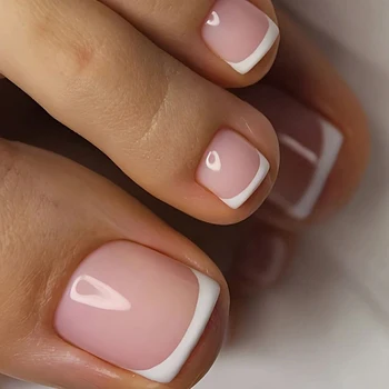 24pcs/set short square fake nails for women cute bride heart white french tips faux ongles y2k press on false nail supplies 32