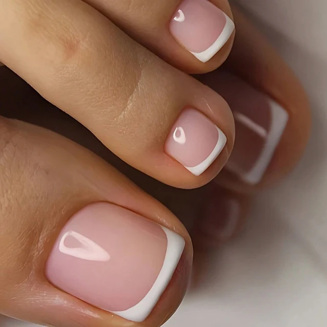 24pcs/set short square fake nails for women cute bride heart white french tips faux ongles y2k press on false nail supplies 32