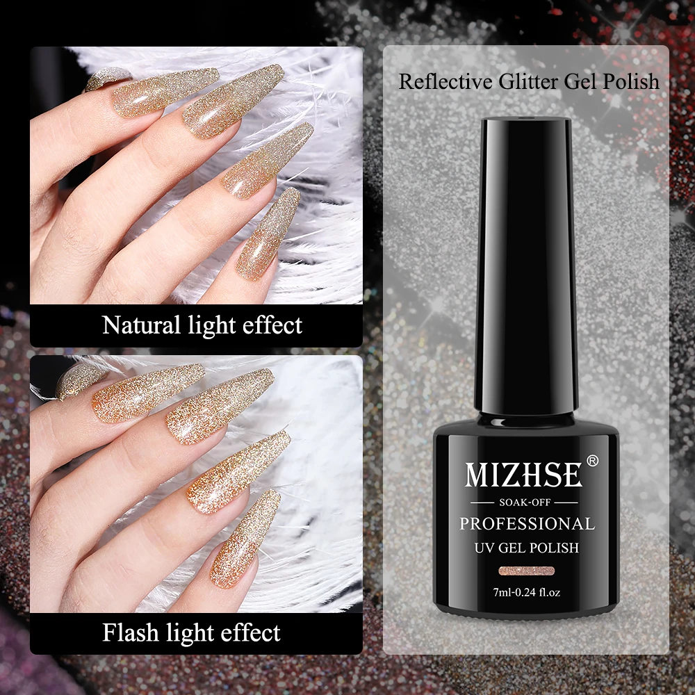 MIZHSE 7ml Reflective Glitter Nail Gel Polish Effect Sparkling Soak Off UV Gel Semi Permanent For Manicure Nail Art Nail Gel 6