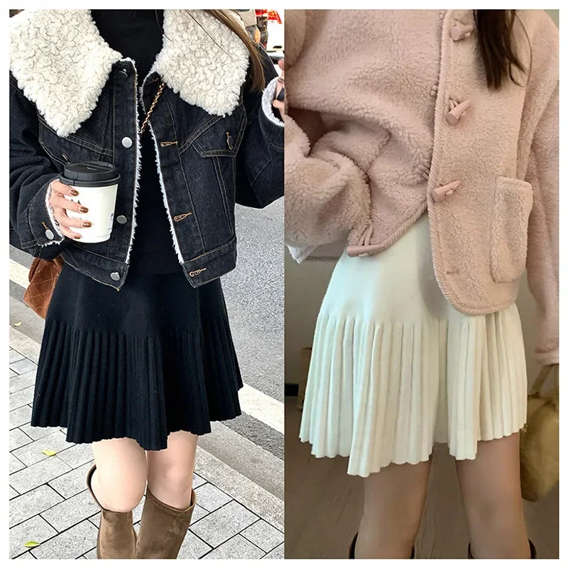 Pregnant Women's Knitted Mini Skirt Autumn Winter Outerwear A- Line Midi Skirt Versatile Half-length Short for Women