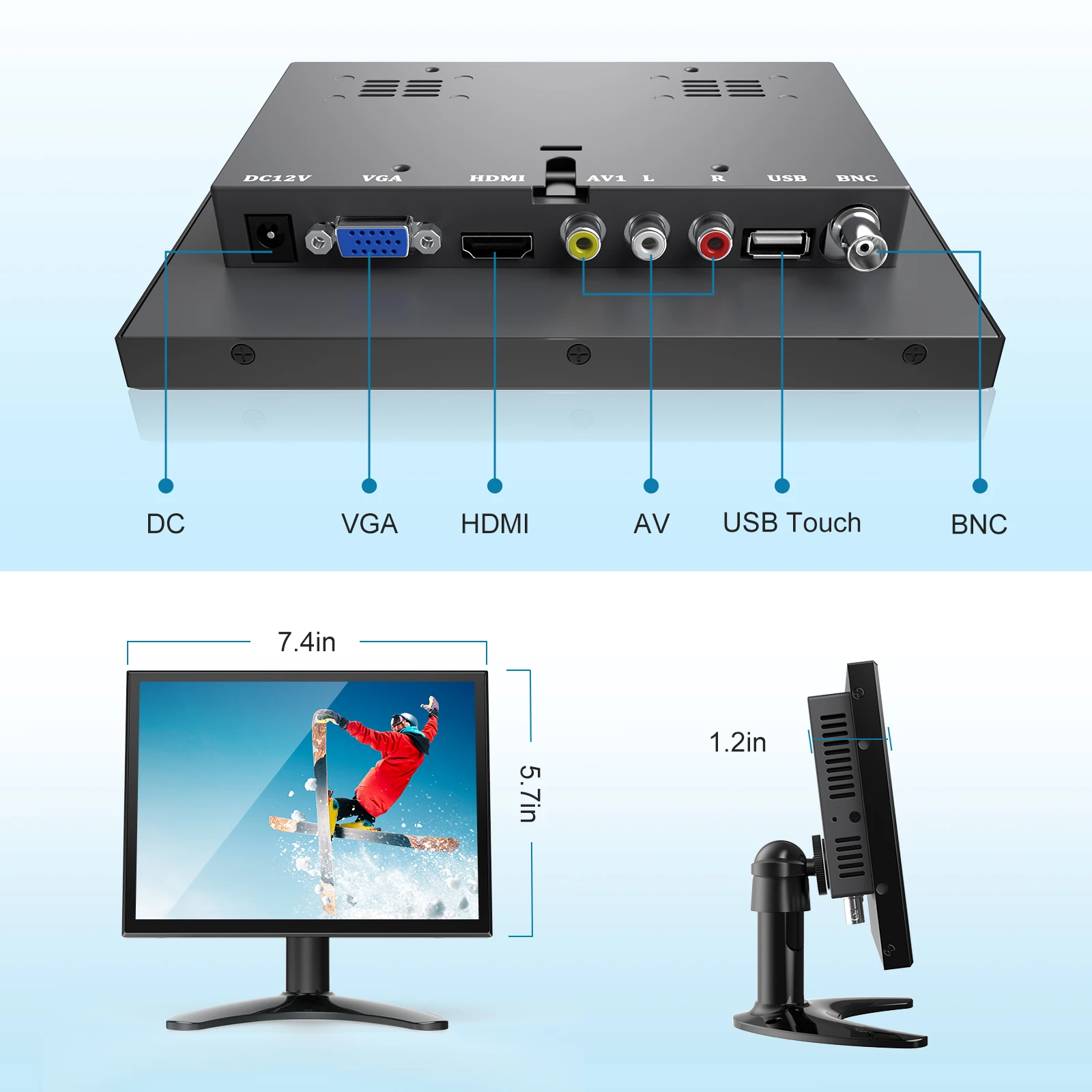 Miktver MK08-2  Ǯ ̷  ġ ũ, ޴ HDMI VGA AV BNC Ʈ , Ŀ , 1024x768 IPS, 8 ġ