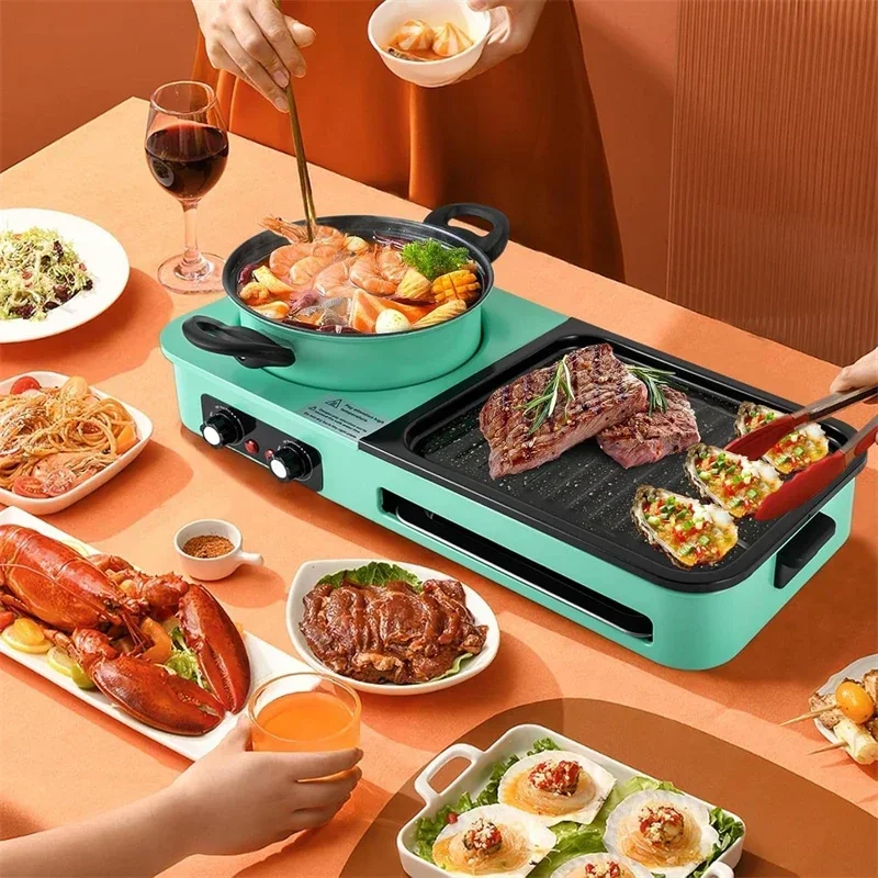 3-in-1-Elektrogrills, Hot Pot und rauchfreier Grill, Multikocher-Maschine, antihaftbeschichtete elektrische Backform, 220 V, EU-Stecker, elektrische Schüssel – Detail 1