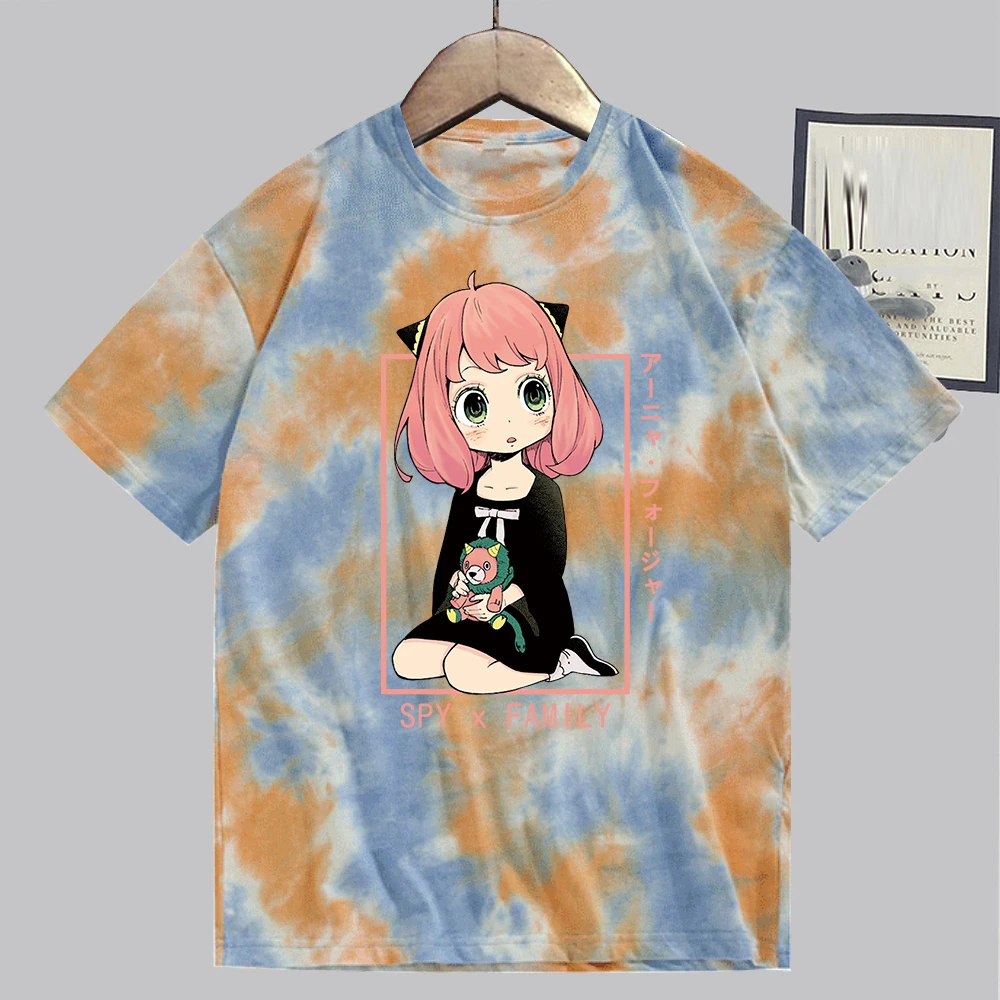 Spy X Family Anya Forger Cosplay T-Shirt Men Girl Cotton T Shirt Summer Short-Sleeve Tie Dye Shirt