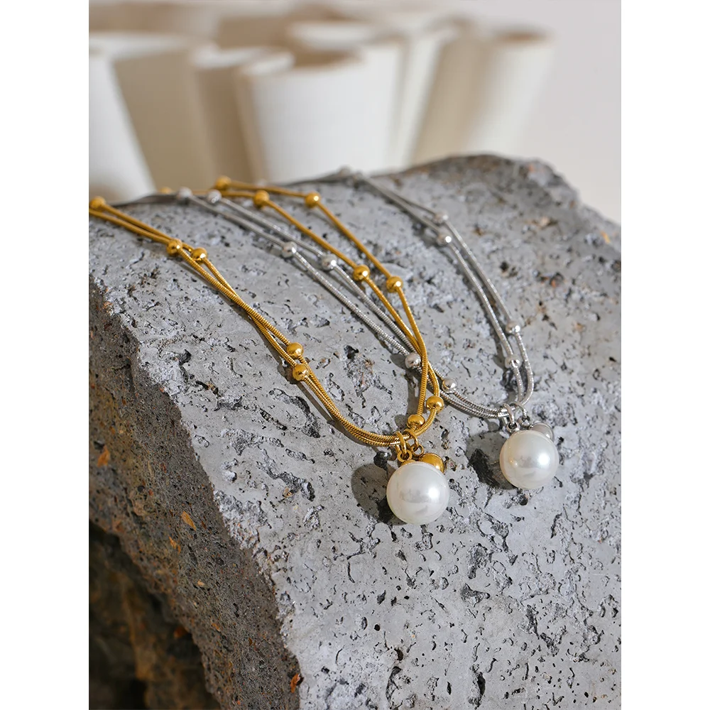 Yhpup Necklace with Imitation Pearls and Beads for Women