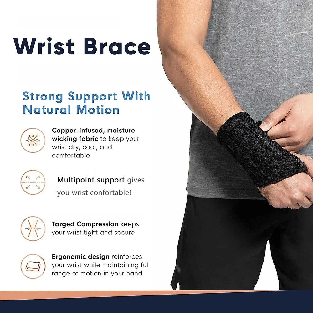 Copper Compression Wrist Brace-Copper Infused Adjustable Wrist Support Splint for Men And Women 1Pair