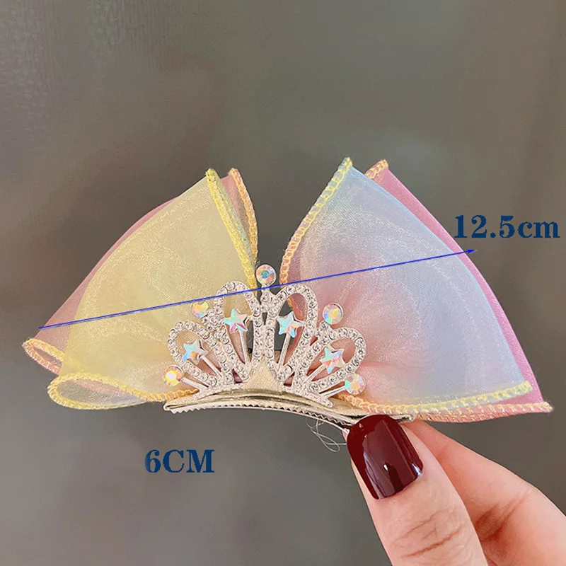 Hair Accessories Pastel Rainbow Hair Bows Gradient Color Princess Crown Hair Clips Standing Bowknot Hairpin Kids Barrette Korean