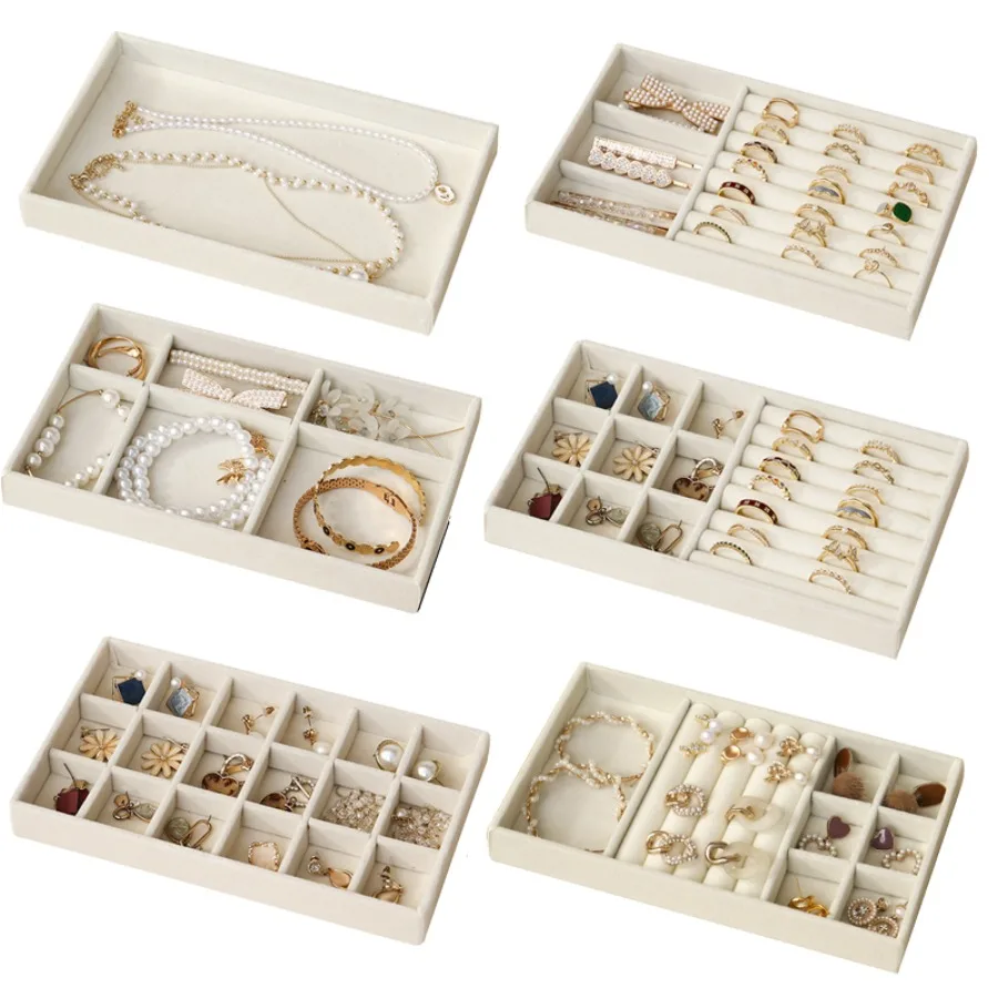 Velvet Jewelry Tray Storage Drawer Small Stackable Beige Jewelry Boxes and Packaging Suitable for Ring Earrings Simple Practical upgrade velvet jewelry storage box necklace stackable display tray bracelet earring organizers diy handicrafts drawer box grey