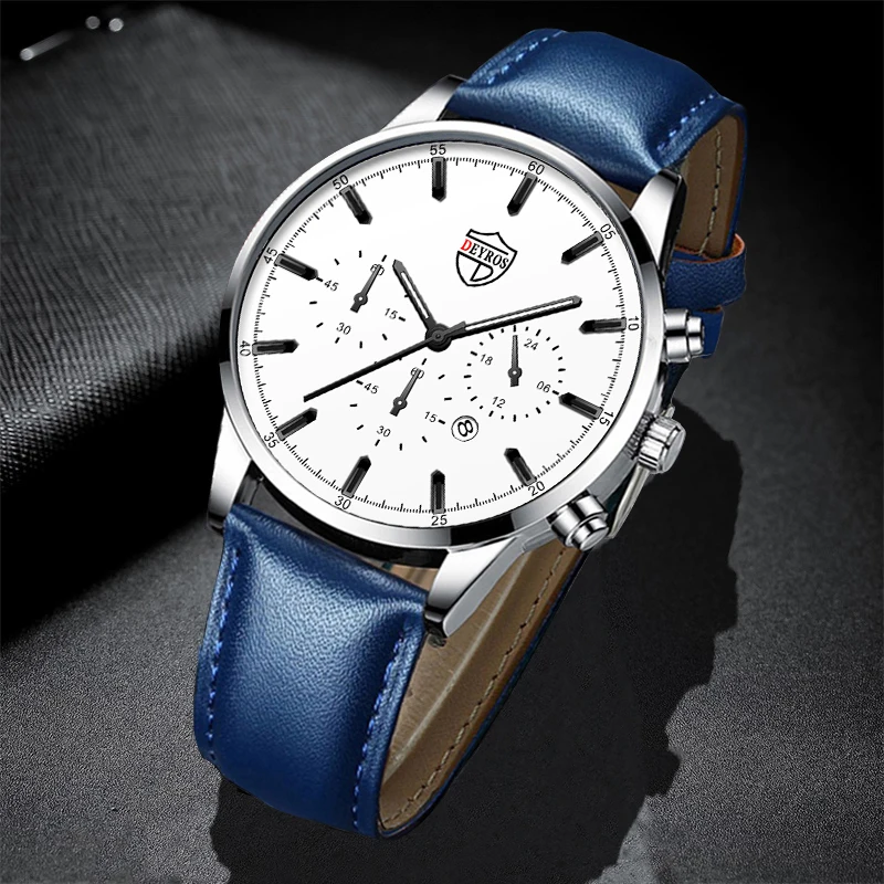 2023 Luxury Mens Leather Watches Fashion Men Quartz Wrist Watch Calendar Date Male Business Casual  Luminous Clock часы мужские