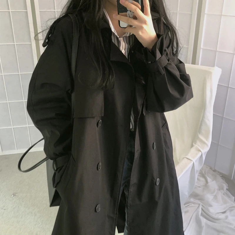 Women's New Retro Trench Coat Casual Women's Long Coat Loose Coat Autumn and Winter Fashion Double-breasted Trench Coat Femme