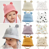 Spring Autumn Solid Color Soft Baby Bucket Hat Cotton Fisherman Hats Kids Summer Toddler Boy Girls Panama Sun Cap Children 0-12M 1