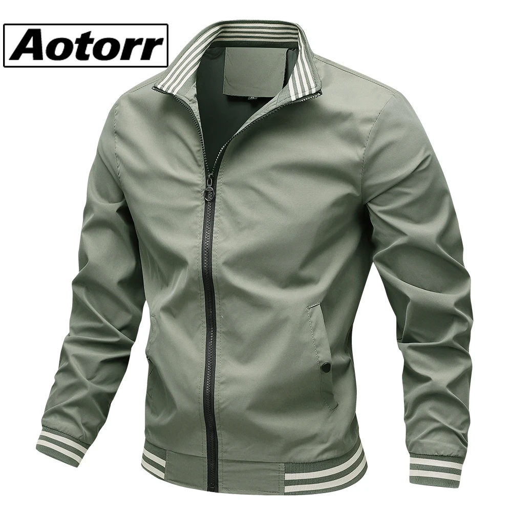 

New Men's Windproof Thin Jacket Casual Stand Collar Bomber Jackets Elastic Cuffs Spring Autumn High Quality Male Solid Coat 5XL