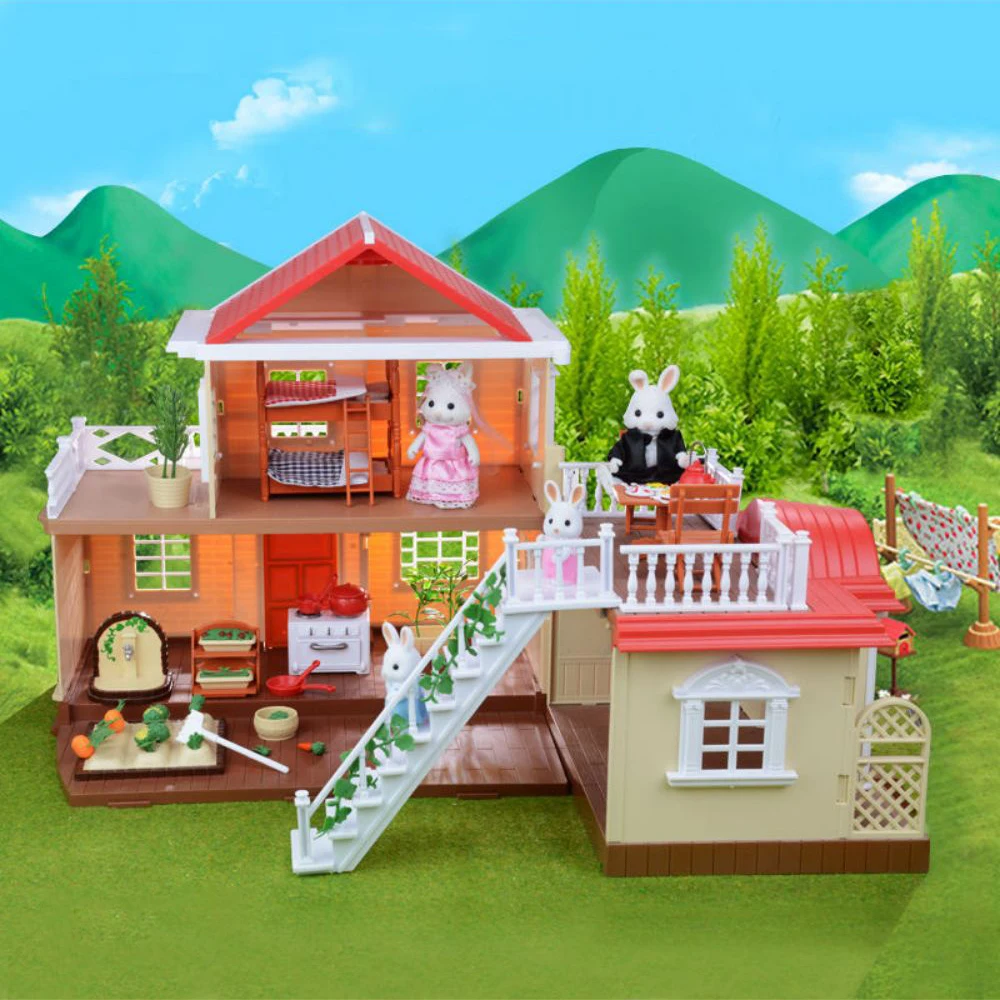 ドールハウスミニチュアゲーム森の家族ウサギ1-12のドールハウス女の子のためのゲームキッチンアクセサリーシミュレーションゲーム