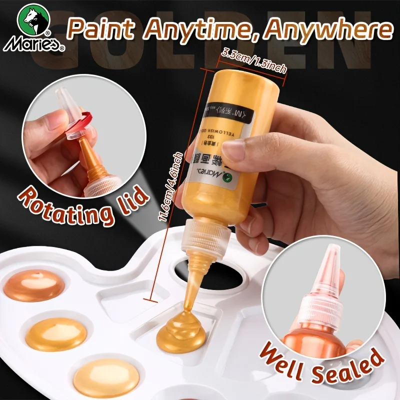 Marie's Crystal Golden Metallic Acrylic Pigments,1pc 50ml/1.69 oz/Tube for Glass and Wood,Pearlescent Paints for Adults,Artists 6