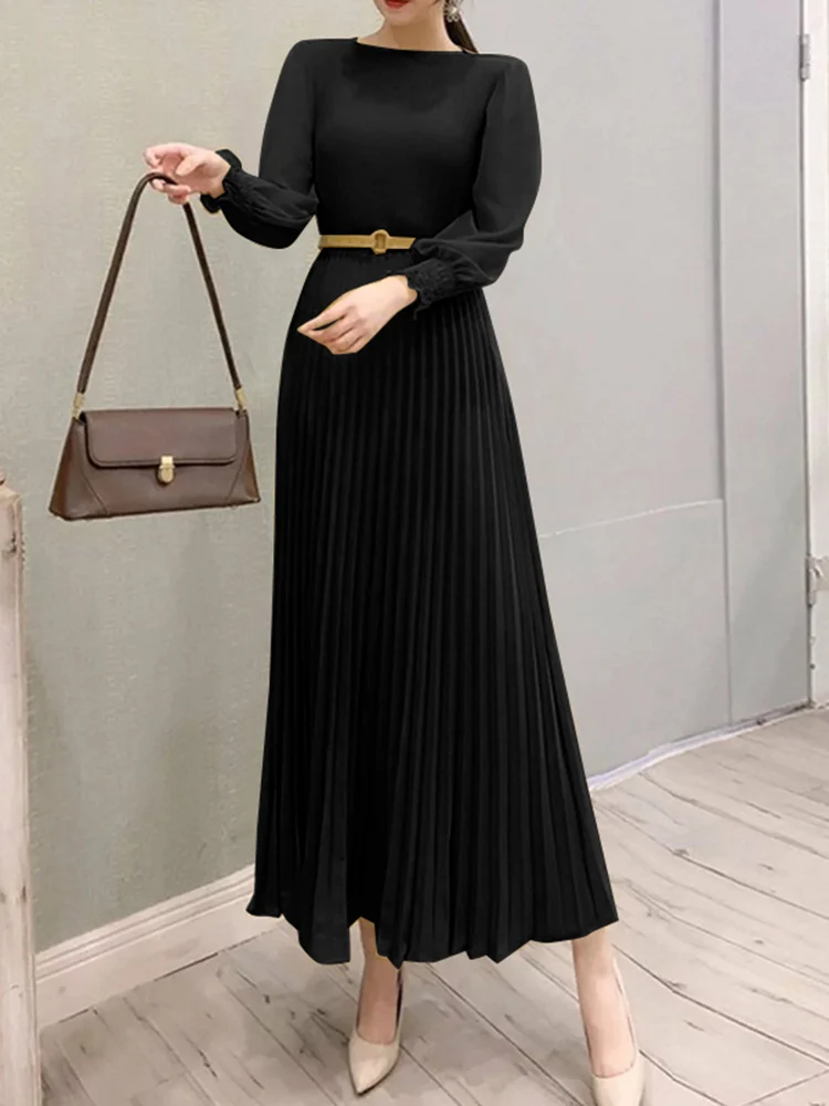 الخريف أنيقة طويلة الأكمام مطوي فستان ZANZEA المرأ...