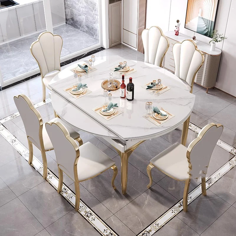 

Nordic Dining Table Set 6 Luxury White Extendable Round Dinning Tables Chairs Eclectic Gold Muebles De Cocina Home Furniture