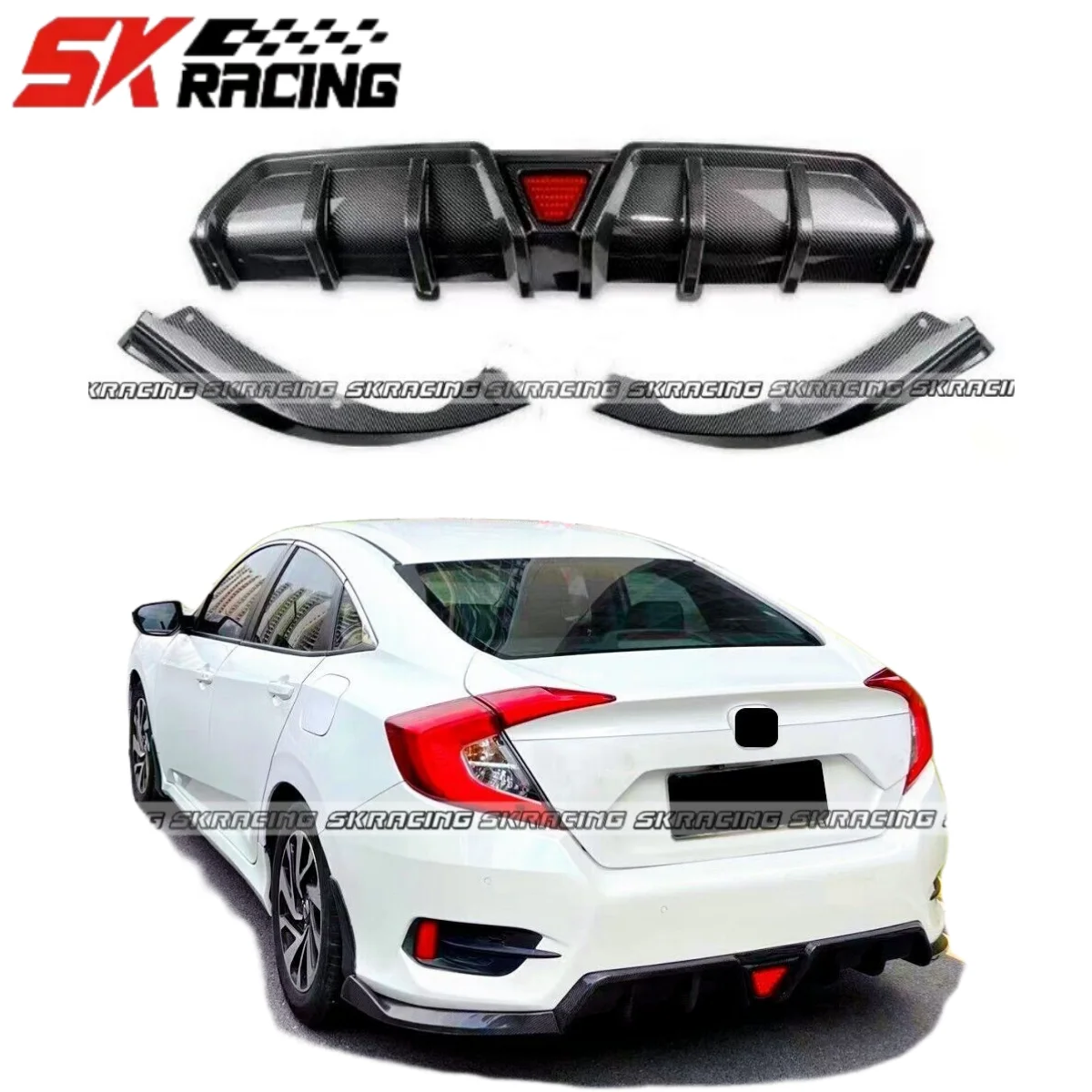 

Распродажа, задняя губа для Honda Civic 4Dr Sedan 2016-2022 годов, рассеиватель бампера из углеродного волокна и Светодиодные Автомобильные модификации