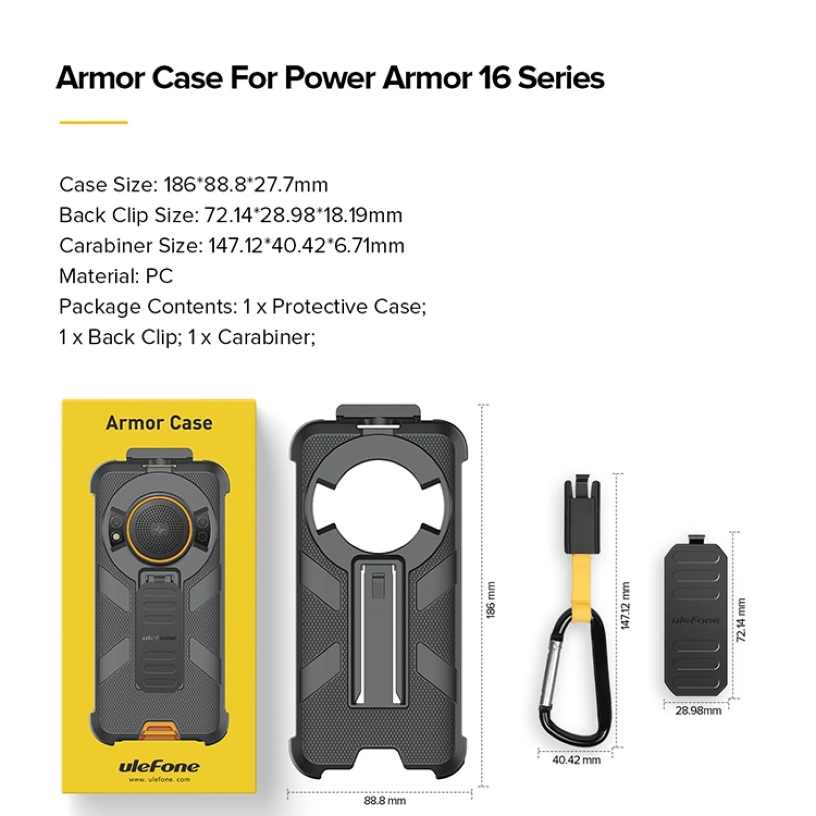 Ulefone Power Armor 16 Pro / Power Armor 16S Ulefone Back Clip Phone Case with Carabiner TPU + PC Case Protective Case