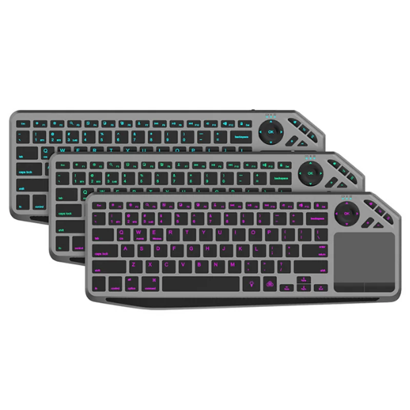 Jomaa Recarregável 2.4g Teclado sem Fio Retroiluminado Bluetooth Teclado com Touchpad para Smart tv Tablet Computador Portátil