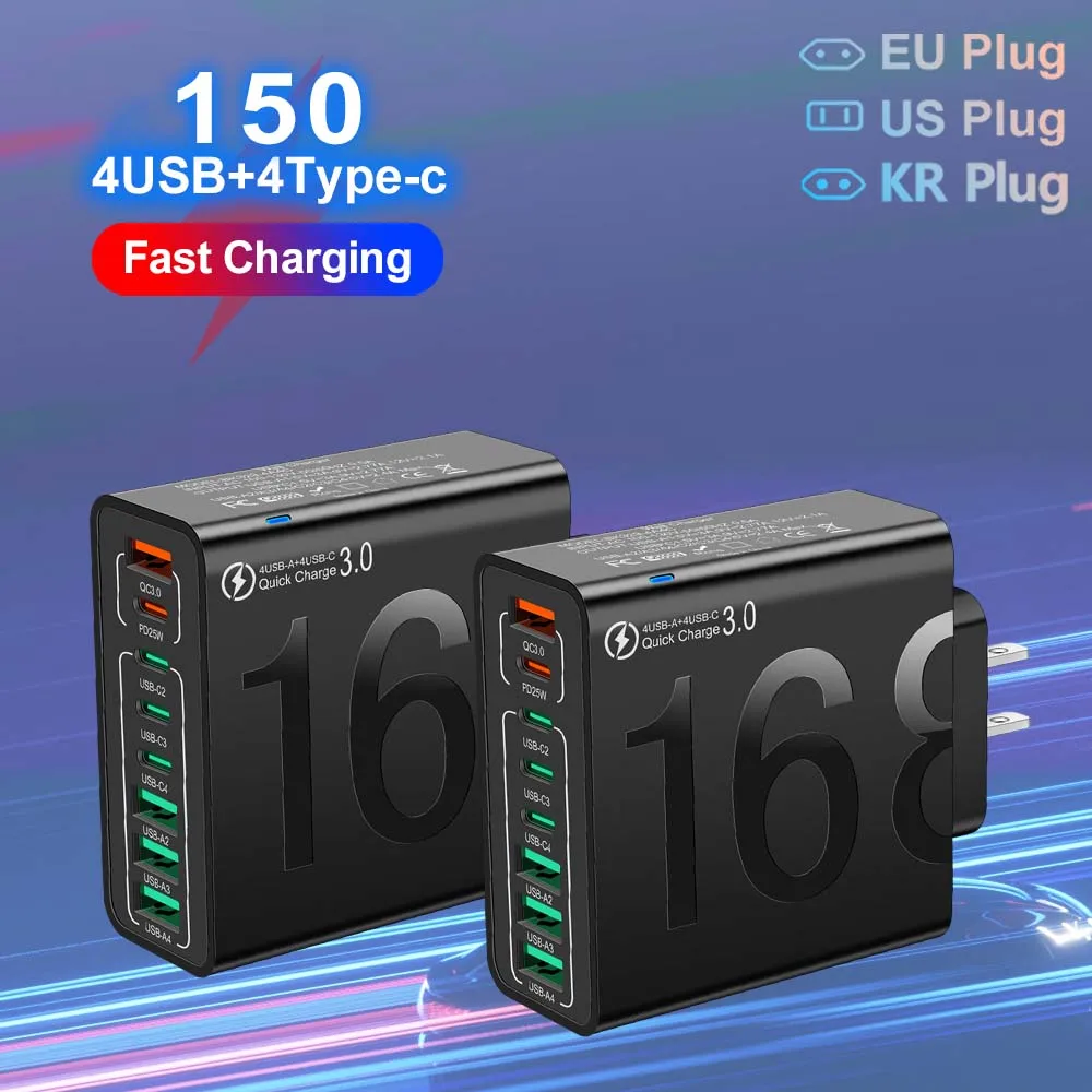 Total 150 8 Ports Fast Charging QC3.0 Travel Charger For iPhone 14 Samsung Xiaomi EU US KR Plug Mobile Phone Wall Adapter 1 Total 150 8 Ports Fast Charging QC3.0 Travel Charger For iPhone 14 Samsung Xiaomi EU US KR Plug Mobile Phone Wall Adapter 1