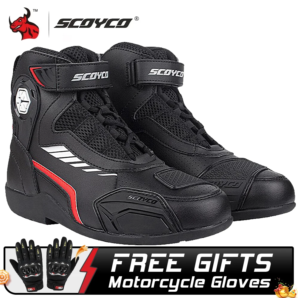 SCOYCO Motorcycle Boots Botas Moto Microfiber Leather Motocross Off-Road Racing Boots Motorbike Riding Shoes Men Moto Boots