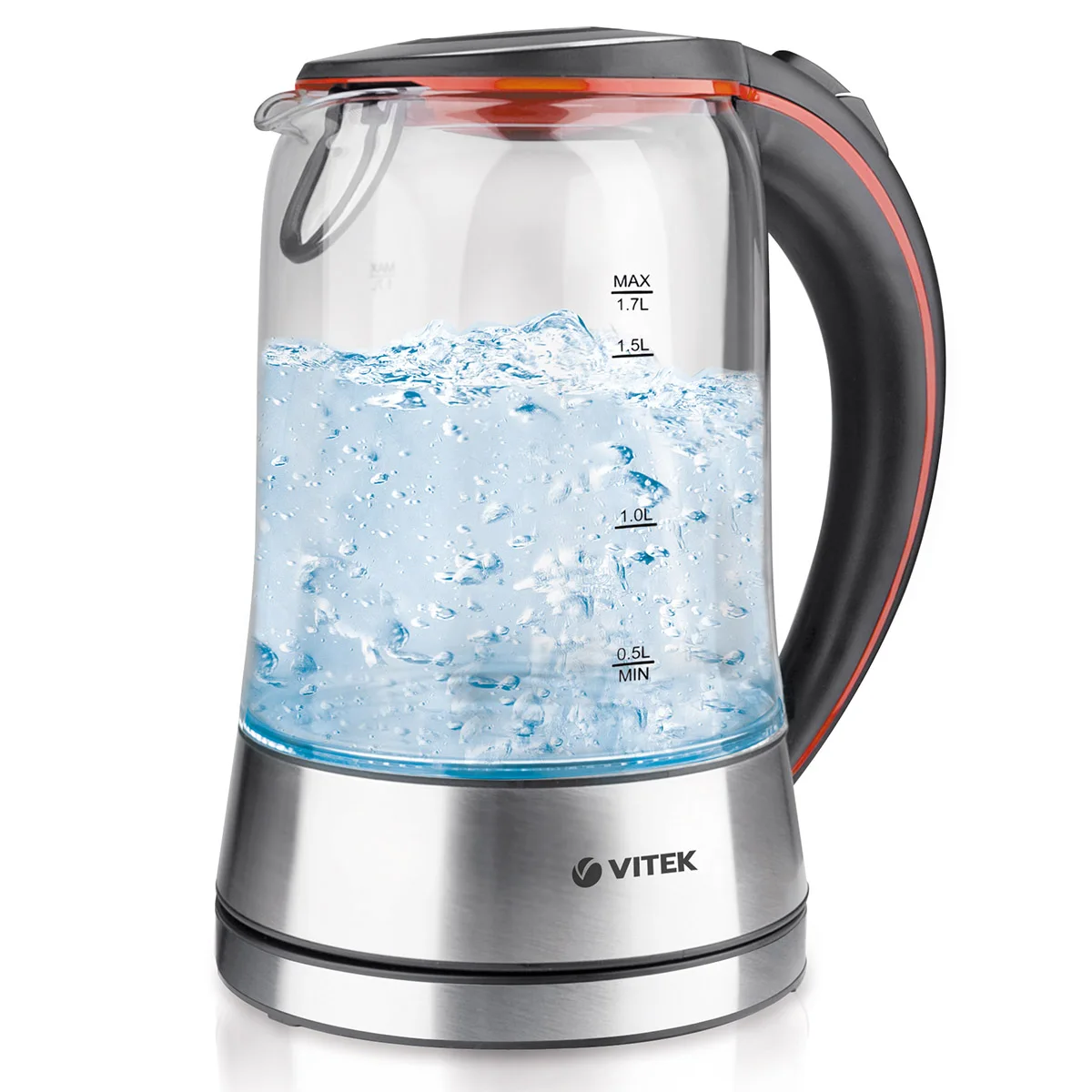 Чайник электрический Vitek VT-7005(TR) (Мощность 2200 Вт, объем 1.7 л, стеклянный корпус, вращение 360°, автоотключение)
