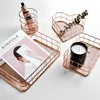 Nordic Gold Metal Iron Makeup Pen Storage Basket Office Desktop Sundries Makeup Brushes Holder Table Cosmetics Organizer Rack 1