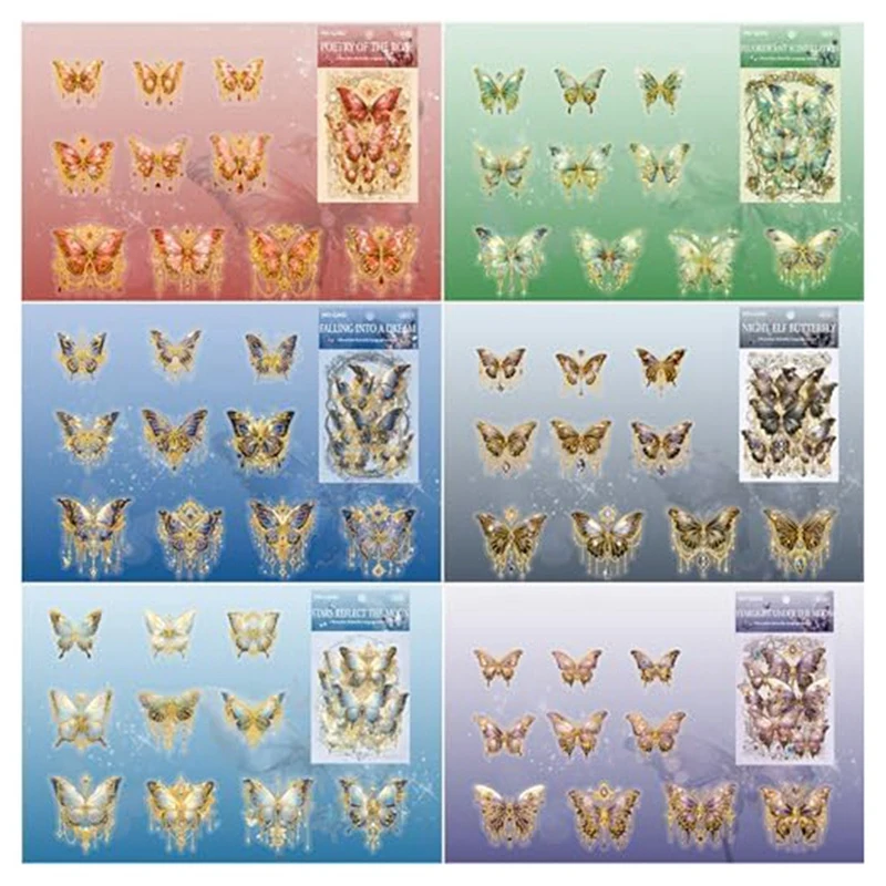 

120 Pcs Butterfly PET Stickers Set Ice Crystals Transparent Butterfly Waterproof Sticker Decals Set For Scrapbooking Supplies