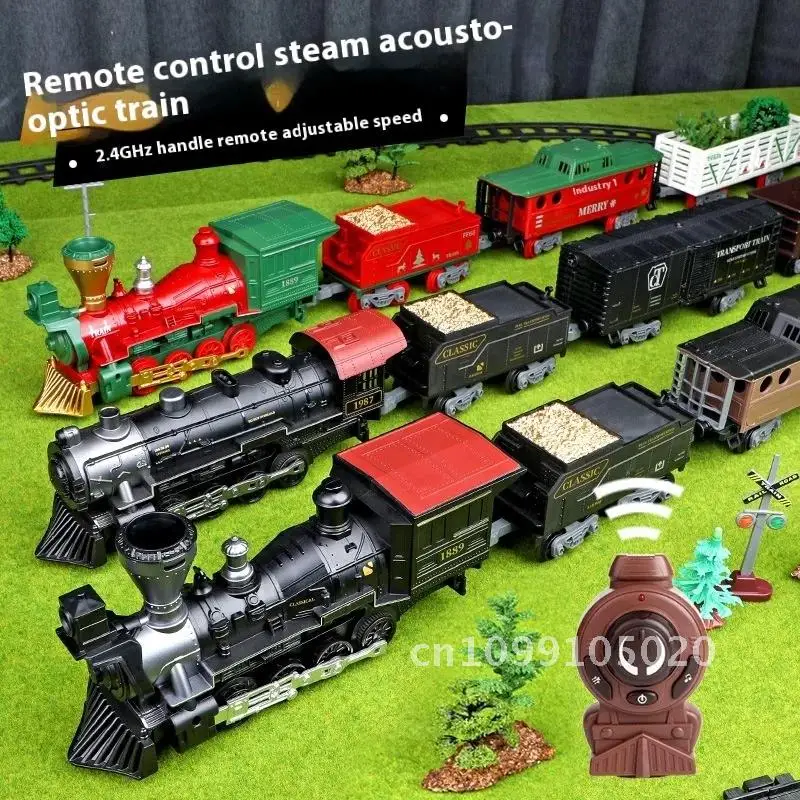 Electric Rail Train for Children Remote Control and Controller 2.4GHz Locomotive Christmas Sound Steam, Smoking Light, Classical