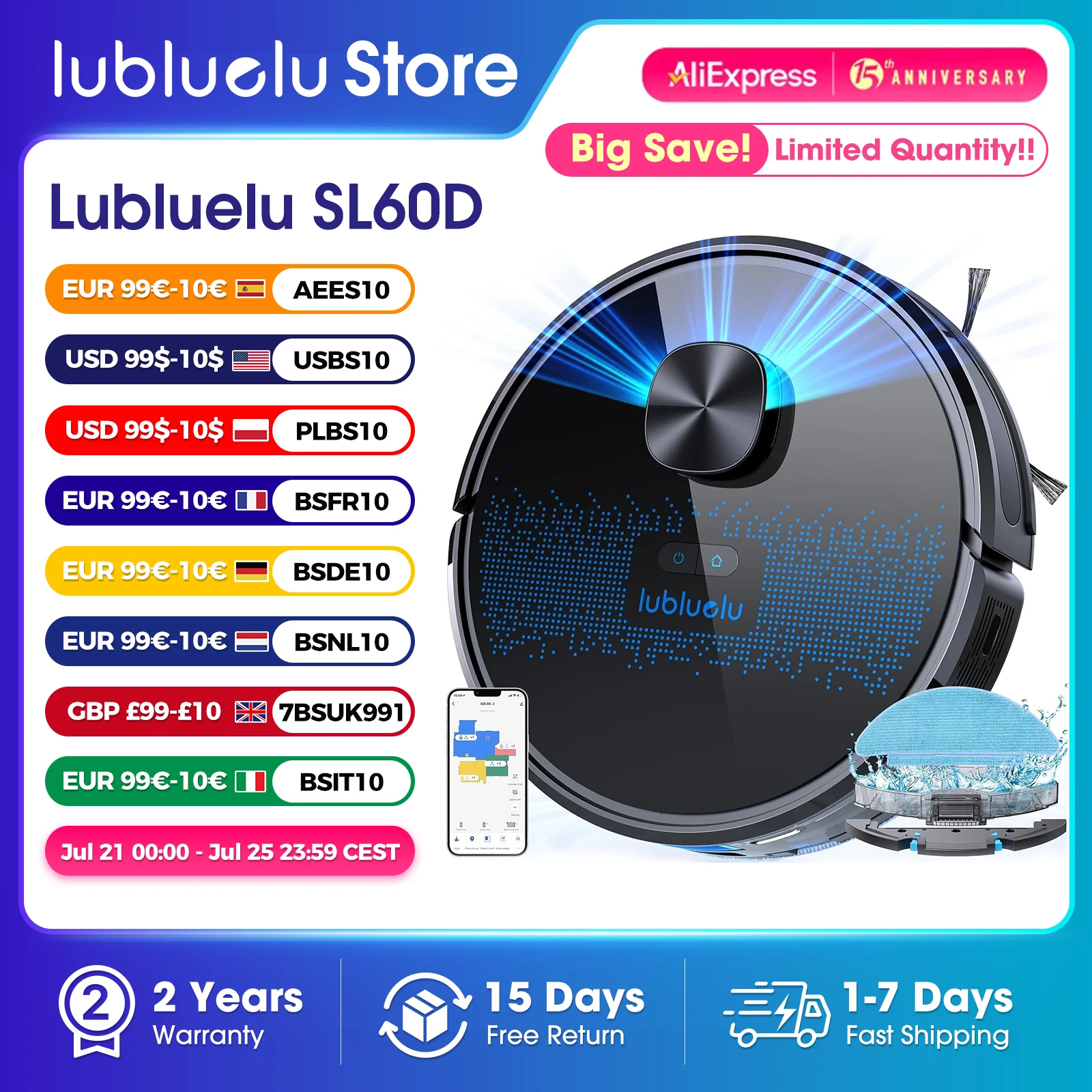Lubluelu SL60D Robot Vacuum and Mop Combo - 4500Pa Suction