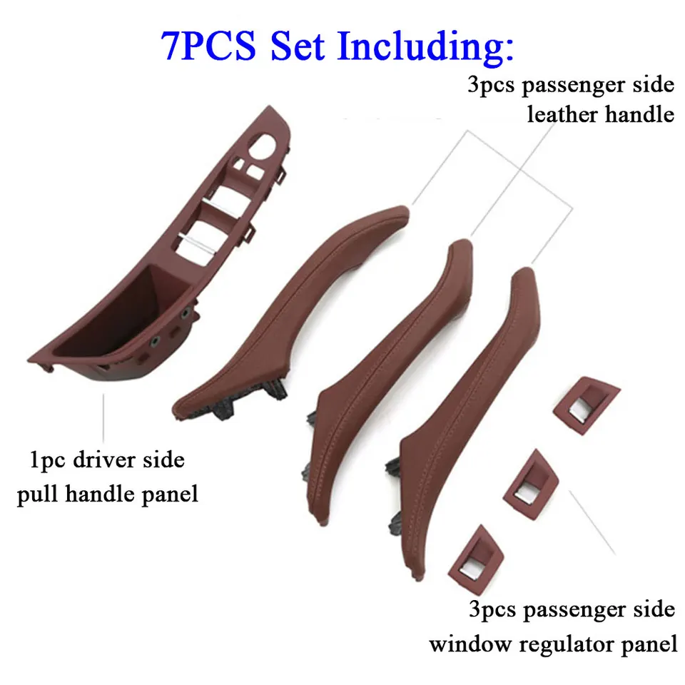 Zijdeurklink 7 stuks binnendeur pull handvat trim cover kits vervanging venster schakelaar armsteun paneel voor BMW F10 F11 5 Serie 520 523 525 528 530 535 (bruin