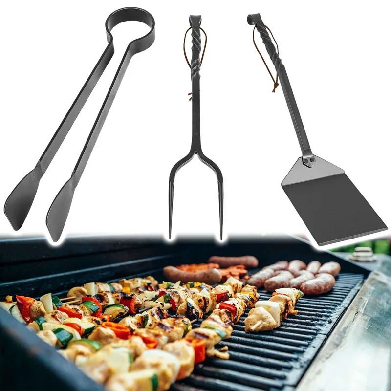 

ESUYA (3-Pieces) Hand Forge Rustic Metal Barbeque Grill Tools Set Including BBQ Tongs, BBQ Fork and BBQ Spatula