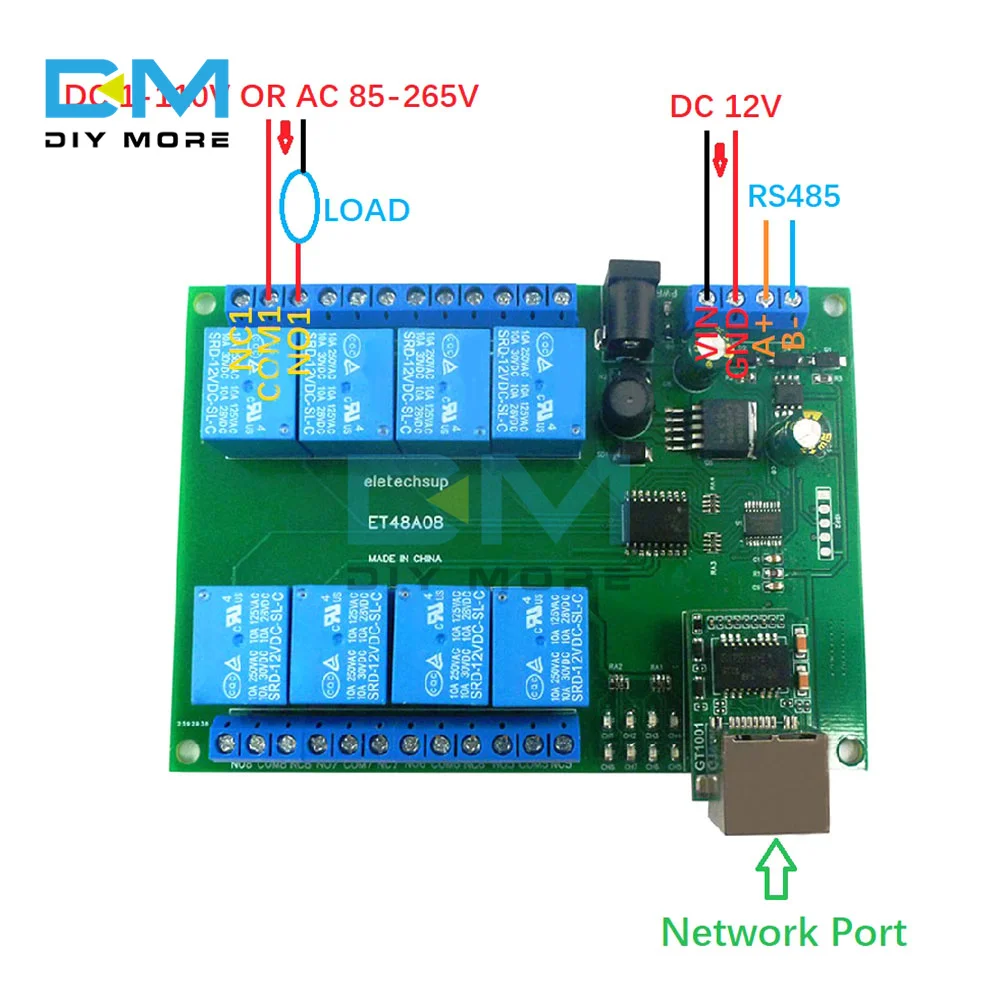 

12V 8 Channel RS485/TCP Modbus Slave Relay Module Ethernet Relay Network Switch RS485 Timer Module