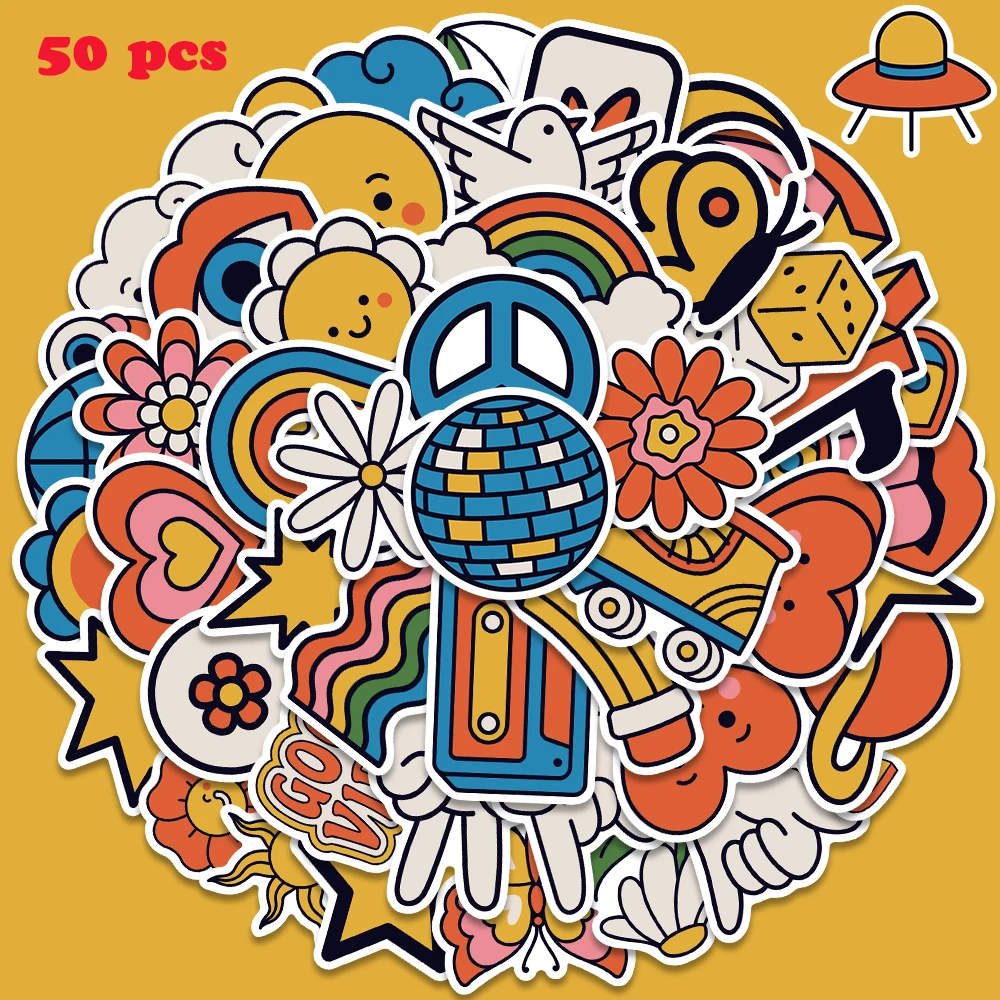 

50pcs Cartoon Hippie Graffiti Stickers Fashion DIY Decals for Luggage Laptop Guitar Phone Notebook Motorcycle Stickers