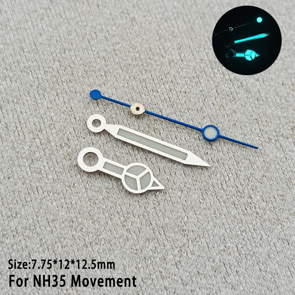 Enhanced Luminous Blue Watch Hands with Silver and Gold Finish