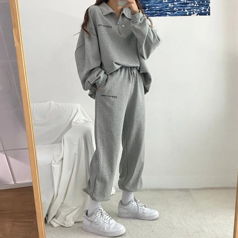 

Winter Long Sleeve Sweatshirts and Trousers Fleece Two Piece Sets Women Autumn Suit 2023 Tracksuit Casual Warm Hoodie Loose Sets