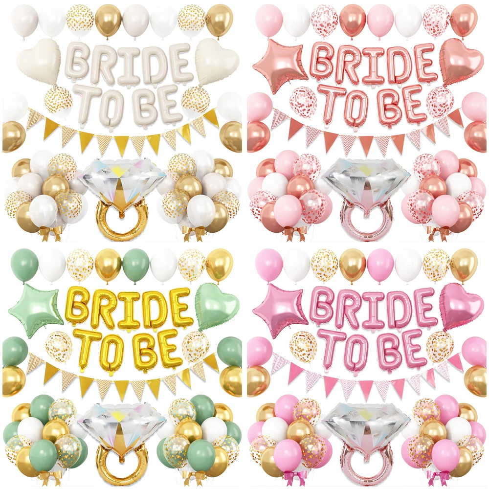 Bride to Be Ringförmiger Aluminiumfolienballon mit dreieckigem Wimpel und Latexballons, für Vorschlagpartys